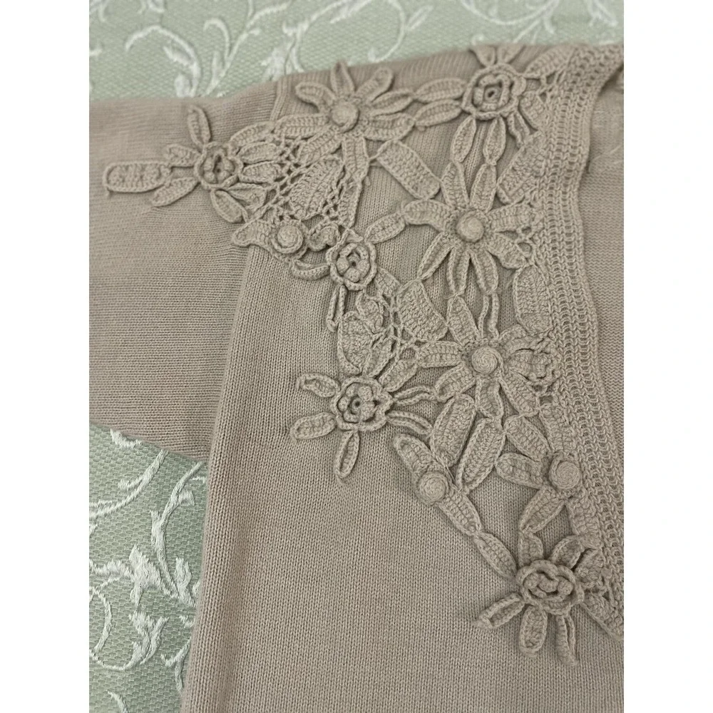Vintage Rafaella Cardigan‎ Sweater Womens Large Beige Wool Crochet Floral 80s